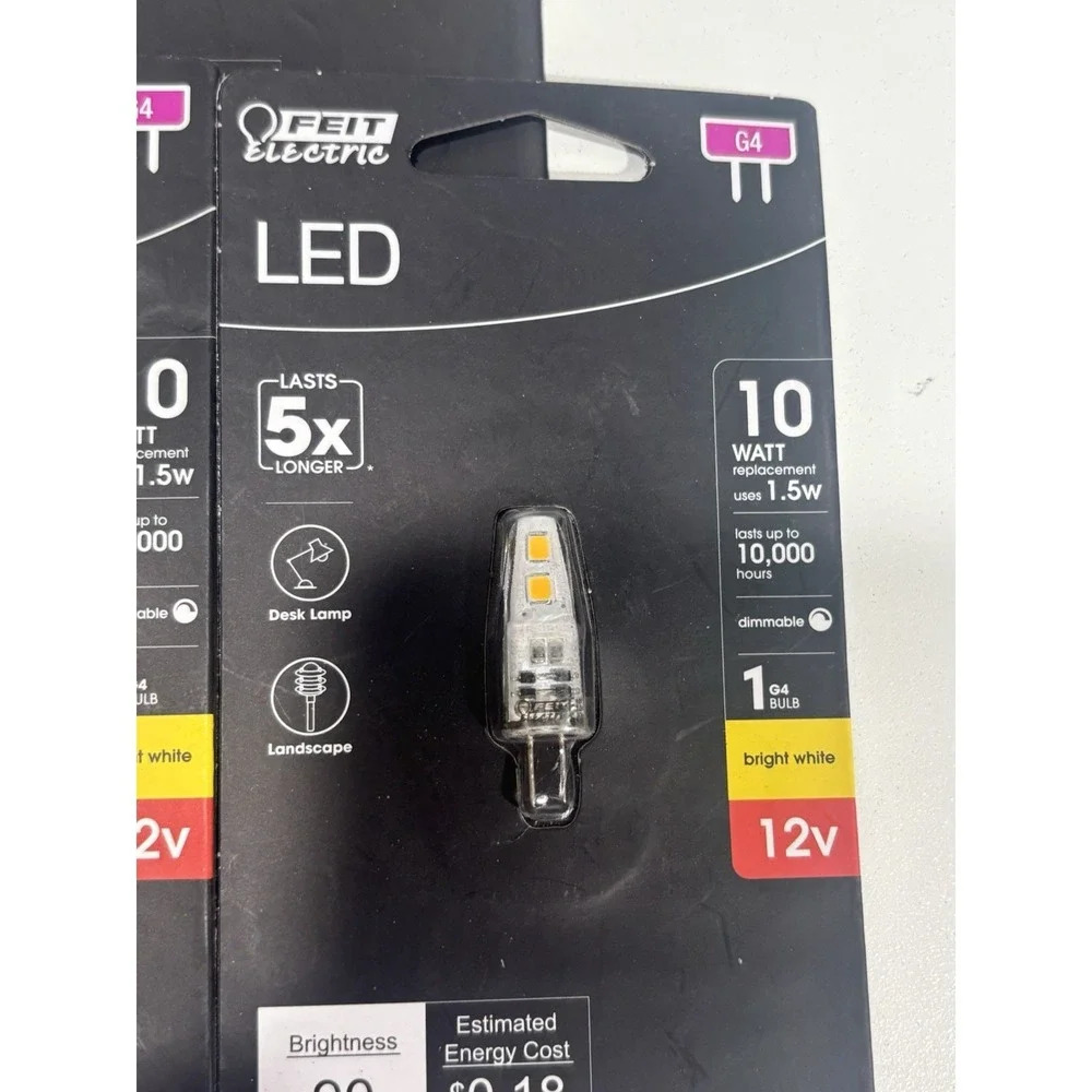 Feit Electric 10W Equiv 3000K T4 G4 Bi-Pin Base 12V Landscape LED Light Bulb 4Pk